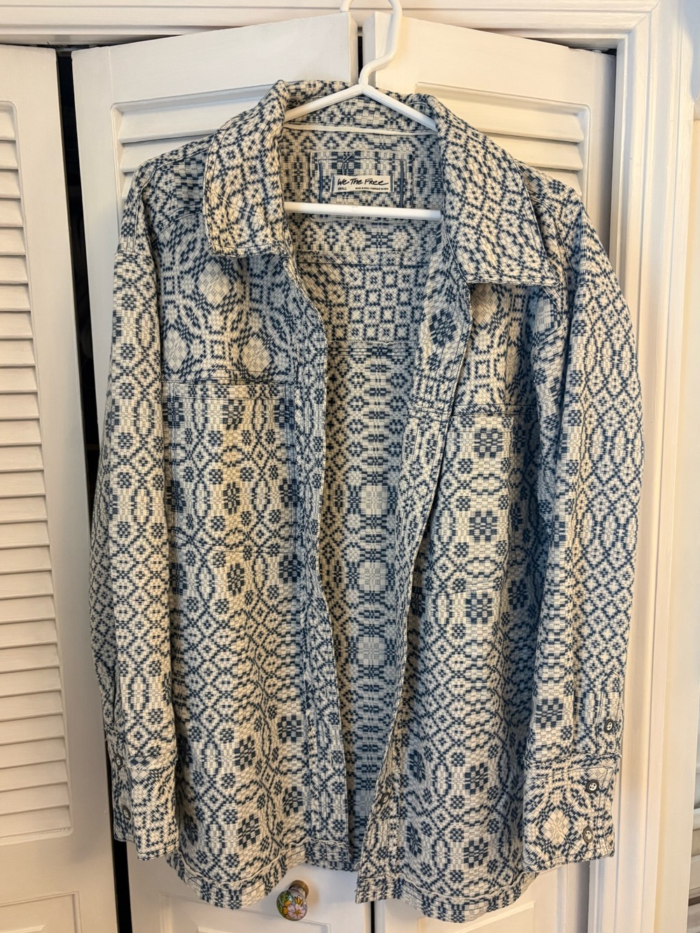 Free People So Long Summer Jacquard Buttondown Blue Combo Size Small - Picture 3 of 6